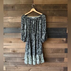 Black Floral Peasant Dress Off Shoulder Boho Smocked Mini Knox Rose